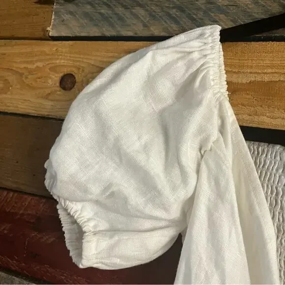 Reformation White Puff Sleeve Smocked Back Top - Picture 3 of 10